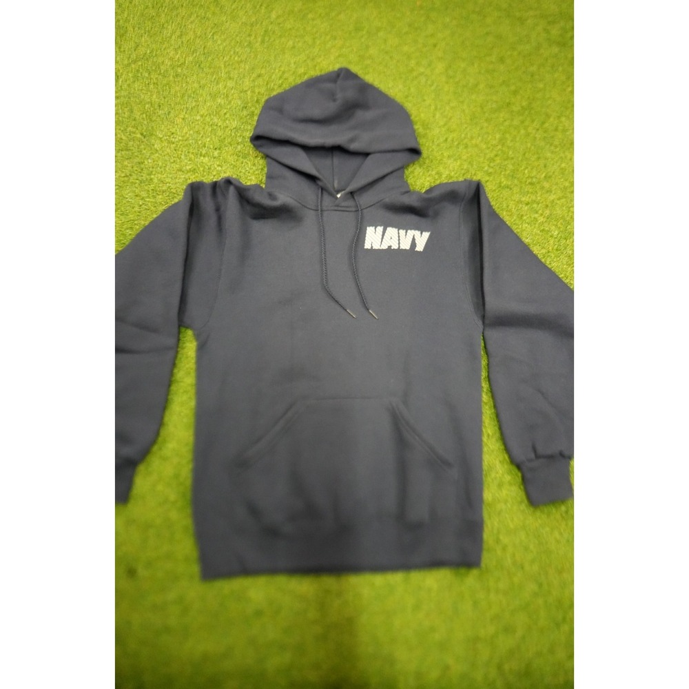 US Navy Mens Small Hoodie Navy Kangaroo Pocket Drawstring Long‎ Sleeve Pullover
